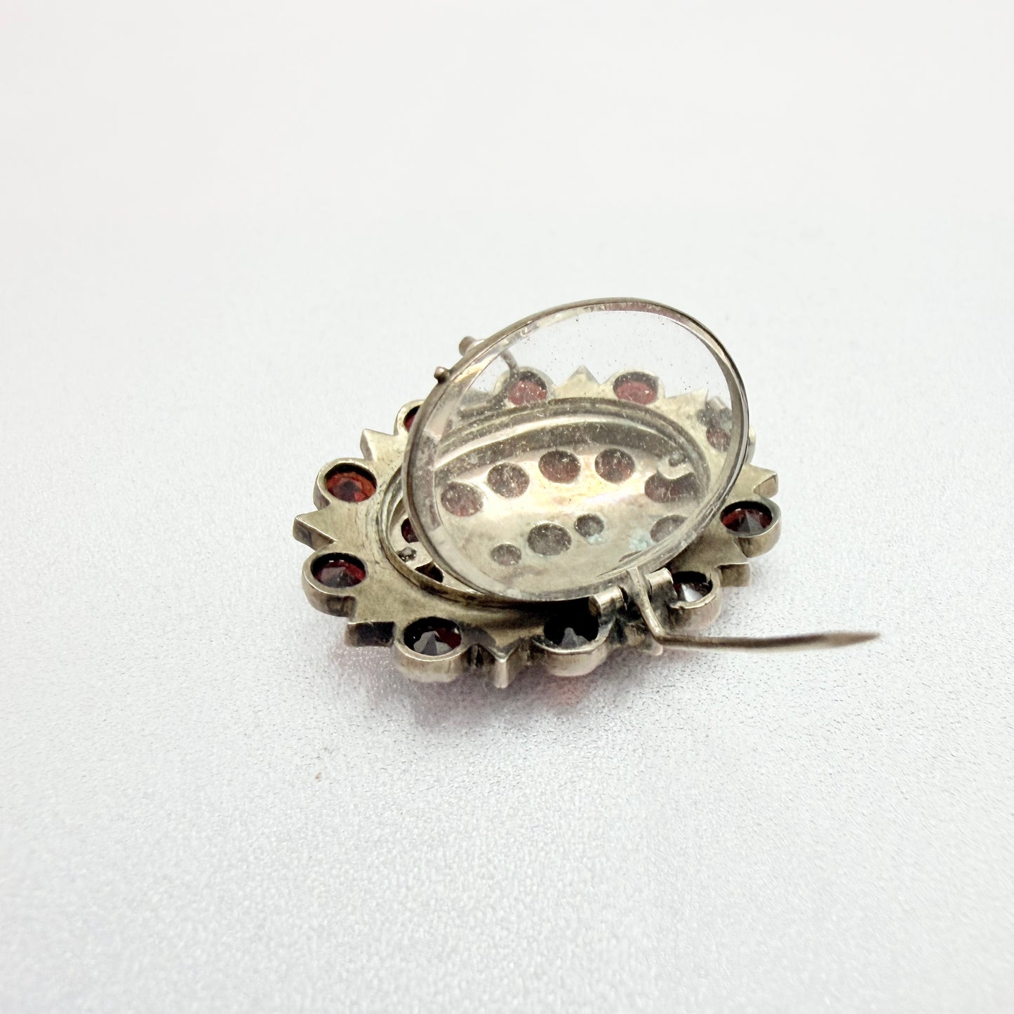 Antique Gilt Silver Bohemian Garnet Locket Brooch (pendant)
