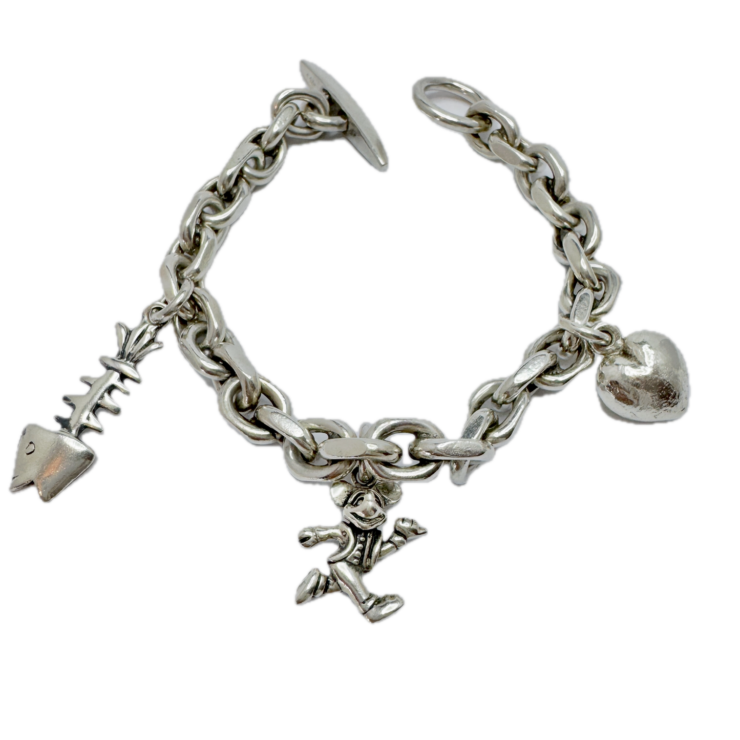 Johs. Torlyk, Denmark 1960s. Chunky Vintage Sterling Silver Charm Bracelet.