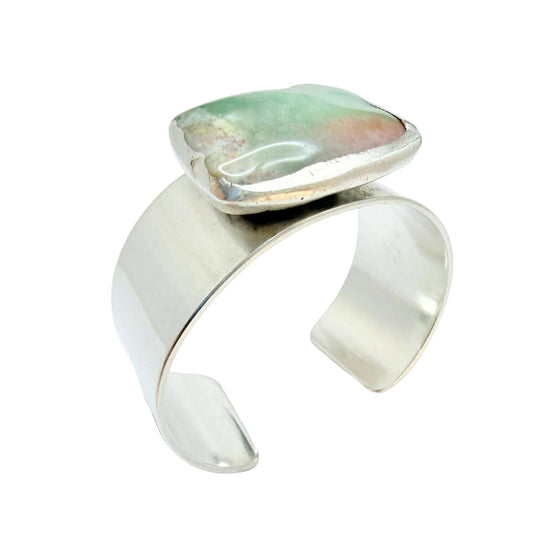 AD Design, Denmark 1970s. Bold Brutalist Silver-plated Hardstone Cuff Bracelet.