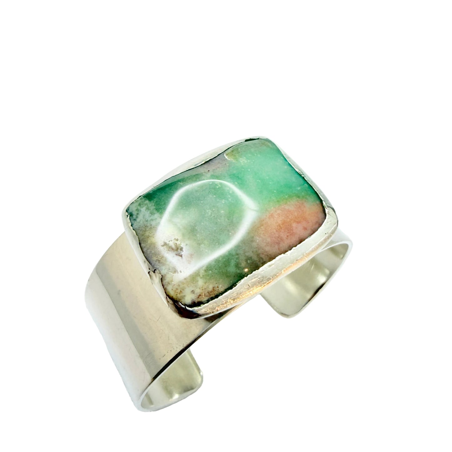 AD Design, Denmark 1970s. Bold Brutalist Silver-plated Hardstone Cuff Bracelet.