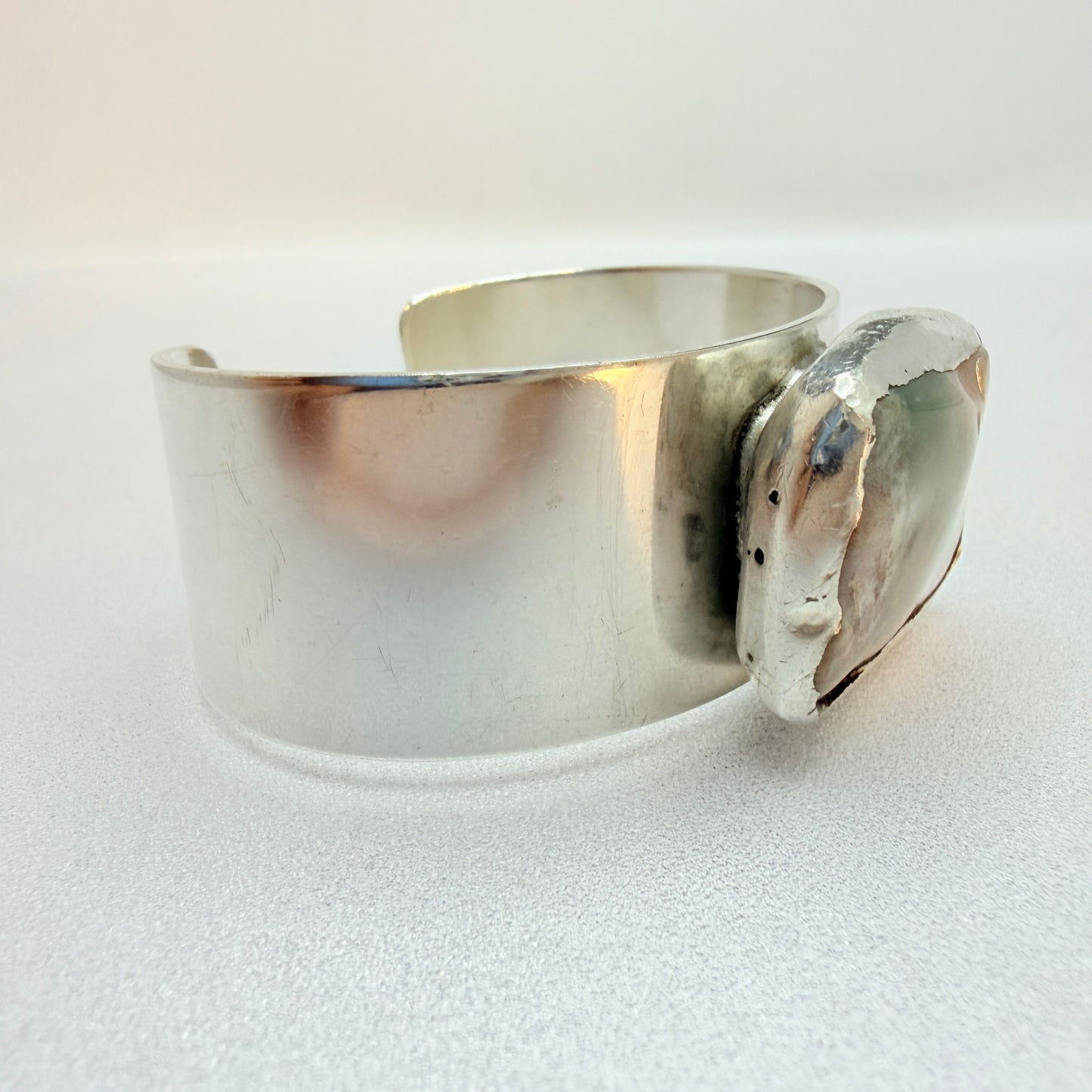 AD Design, Denmark 1970s. Bold Brutalist Silver-plated Hardstone Cuff Bracelet.