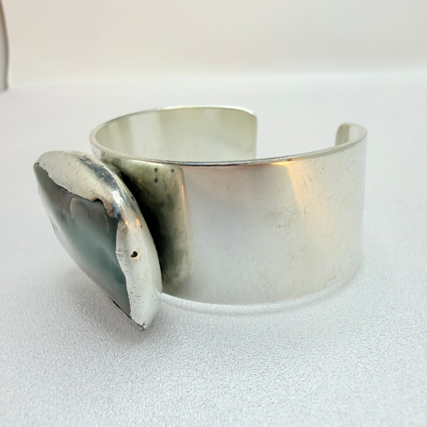 AD Design, Denmark 1970s. Bold Brutalist Silver-plated Hardstone Cuff Bracelet.