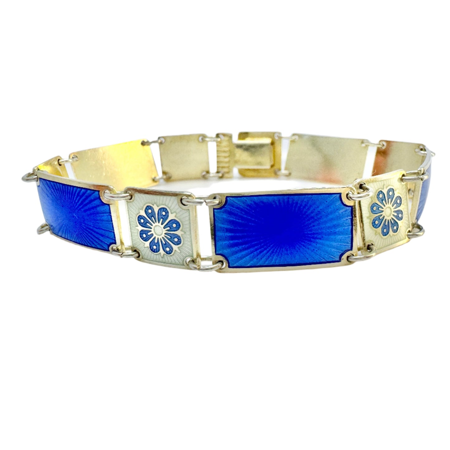 David-Andersen, Norway. Vintage Sterling Silver Blue and White Enamel Link Bracelet.