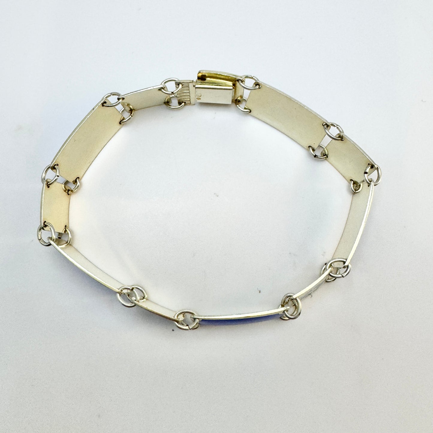 David-Andersen, Norway. Vintage Sterling Silver Blue and White Enamel Link Bracelet.