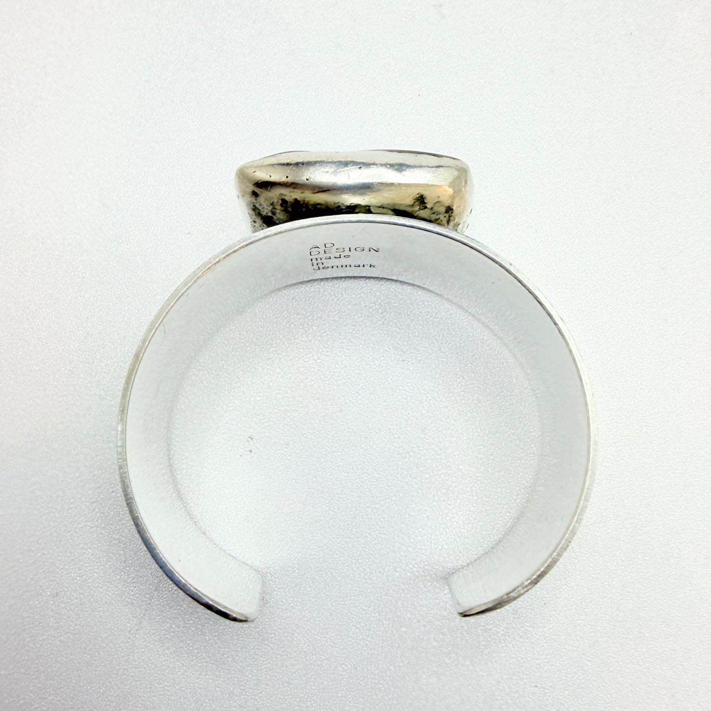 AD Design, Denmark 1970s. Bold Brutalist Silver-plated Hardstone Cuff Bracelet.