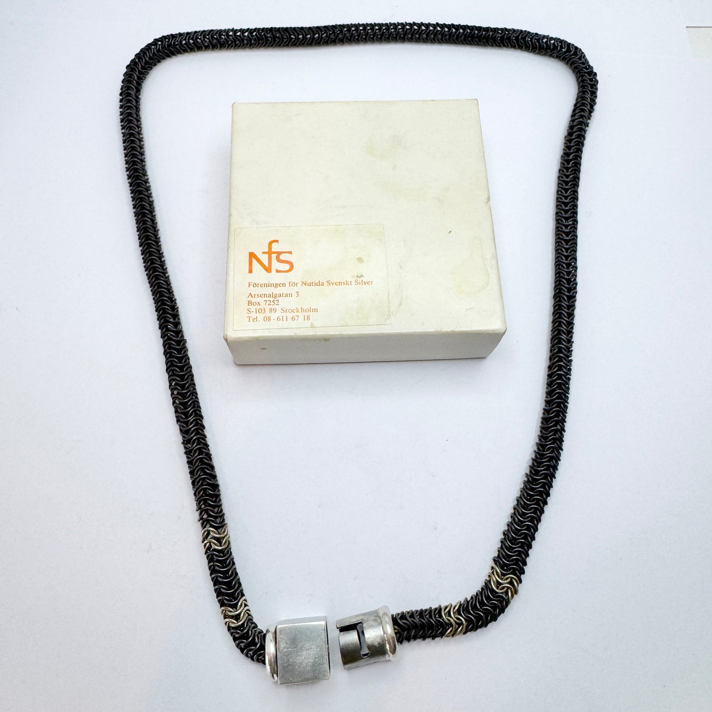 Gunilla Lantz for Nutida Silver, Sweden. Vintage Silver Iron Long Necklace.