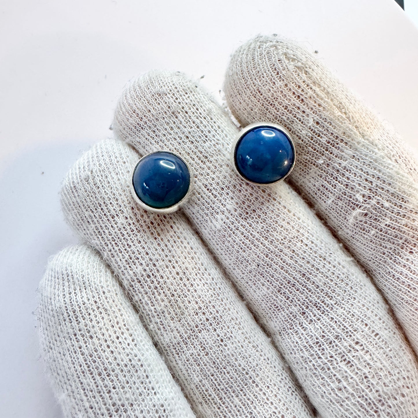 Nordström, Sweden c 1960s. Vintage Sterling Silver Bergslagen-stone Stud Earrings.