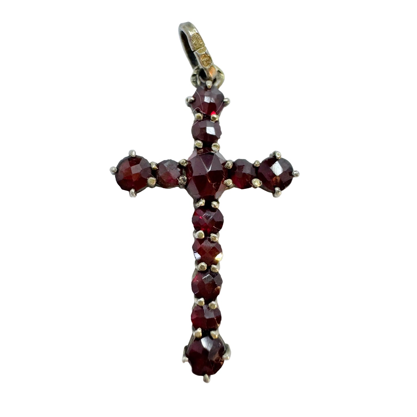 Austria c 1930s. Vintage Solid Silver Garnet Cross Pendant.