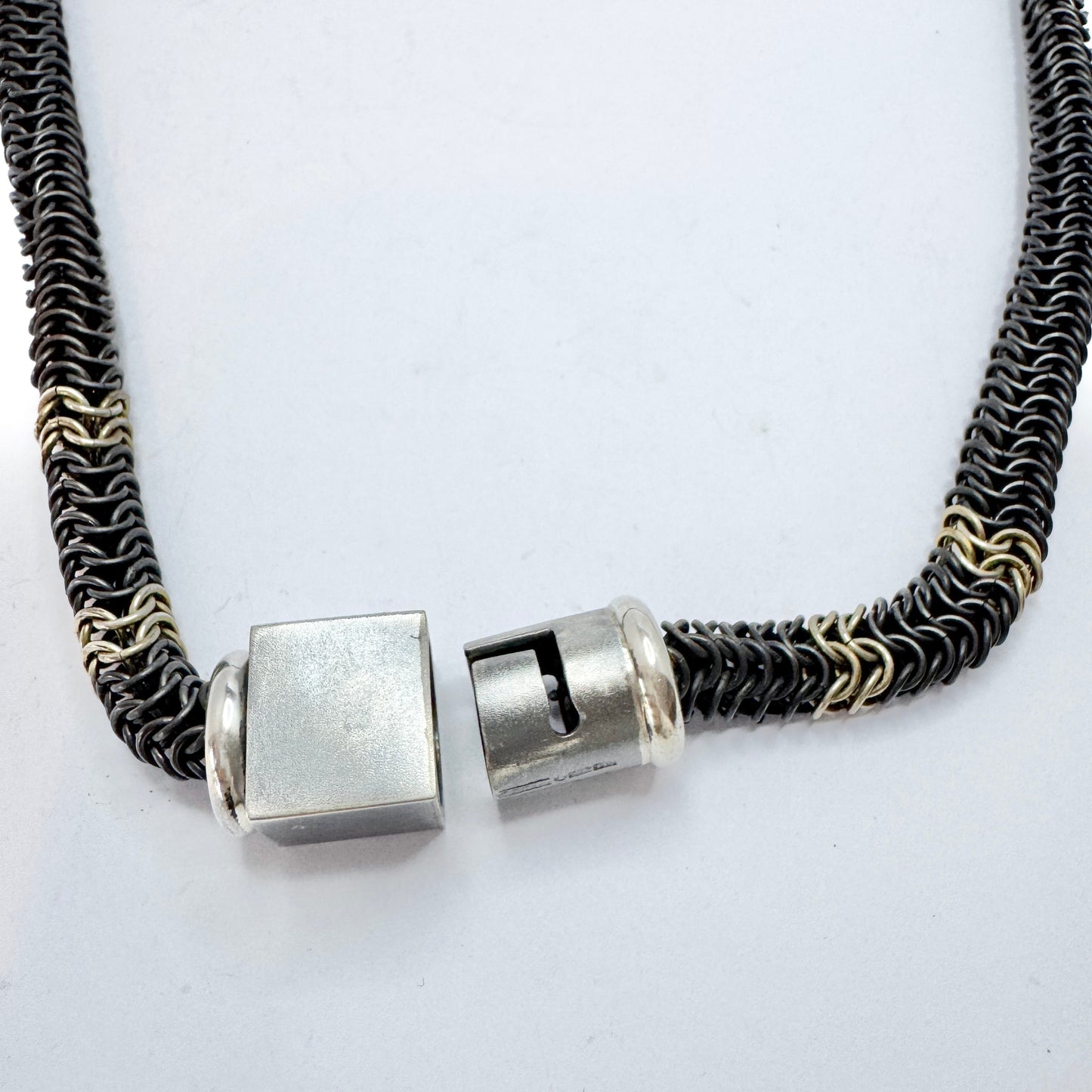 Gunilla Lantz for Nutida Silver, Sweden. Vintage Silver Iron Long Necklace.