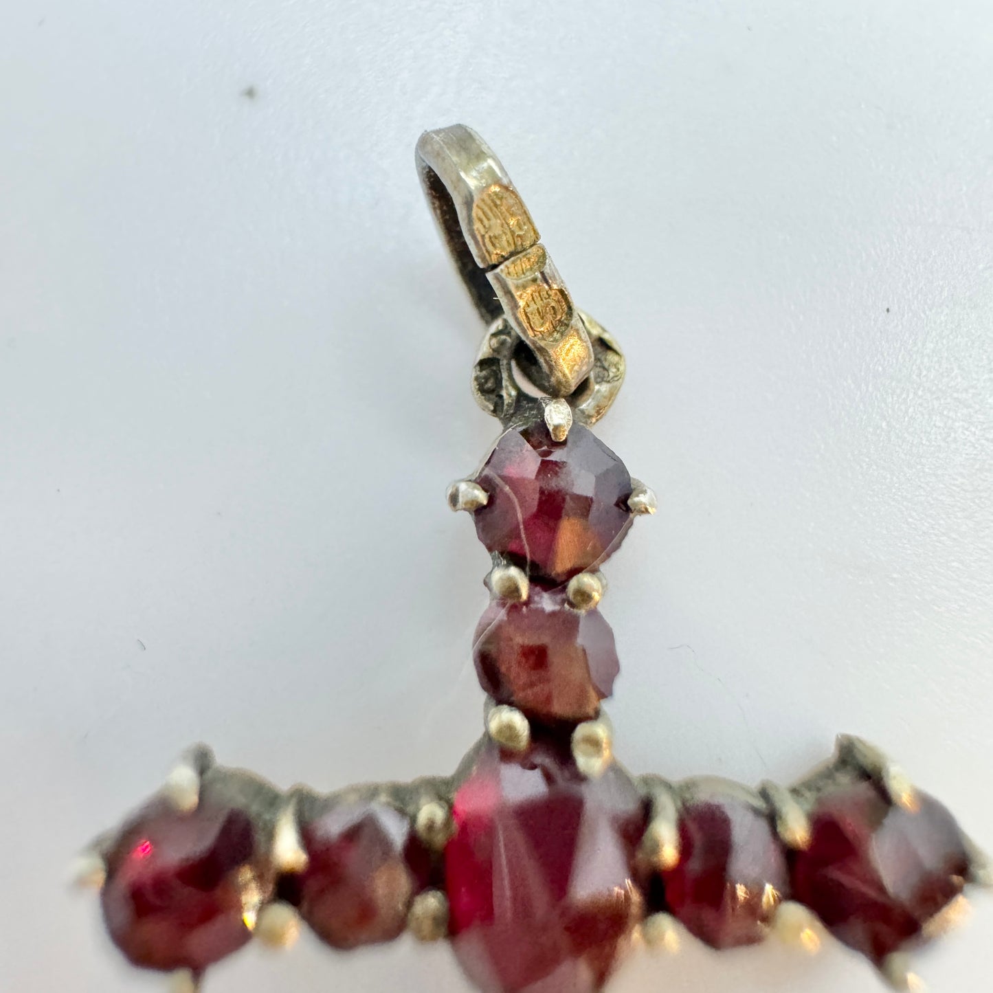 Austria c 1930s. Vintage Solid Silver Garnet Cross Pendant.