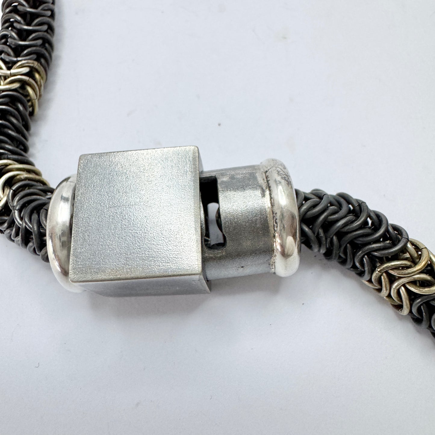 Gunilla Lantz for Nutida Silver, Sweden. Vintage Silver Iron Long Necklace.