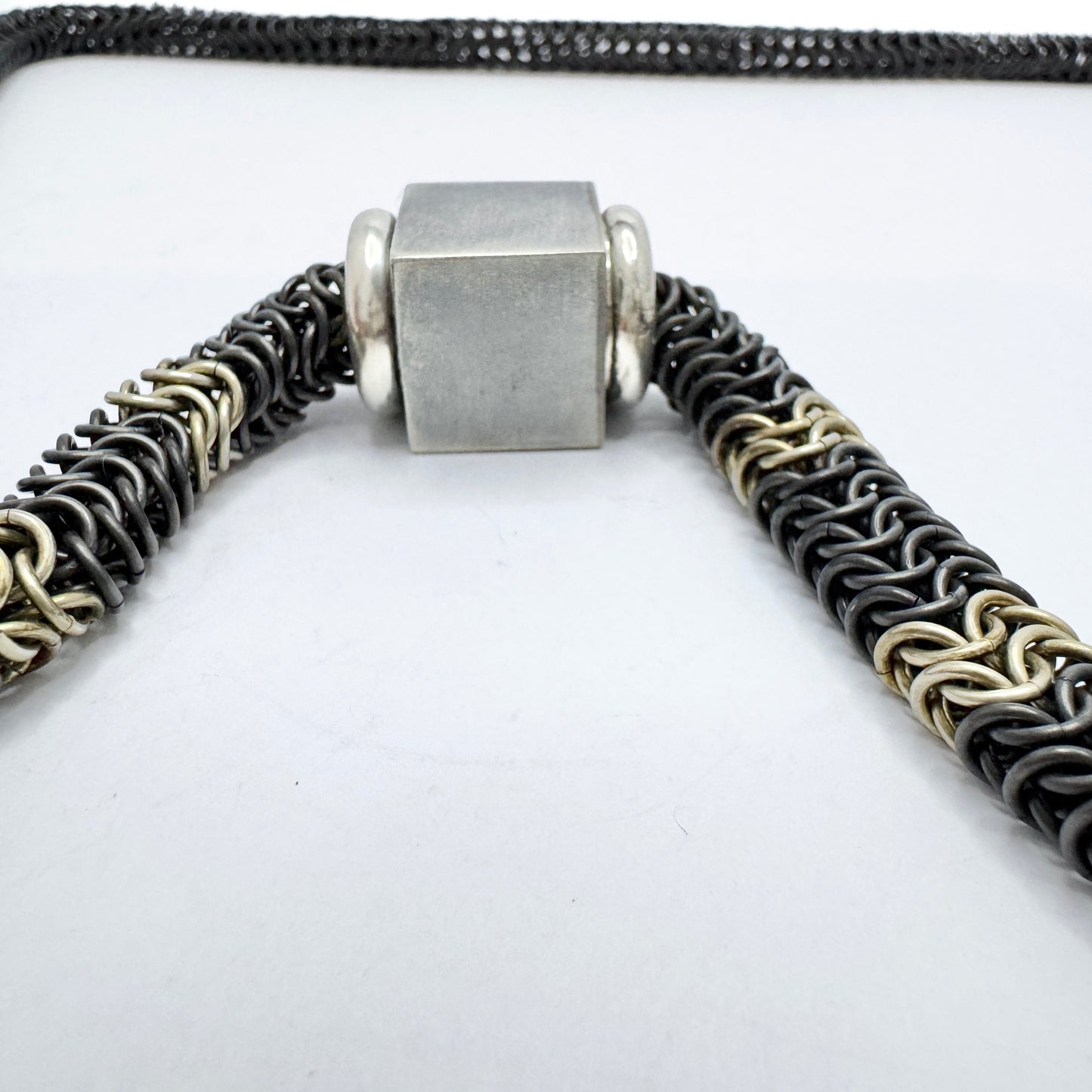 Gunilla Lantz for Nutida Silver, Sweden. Vintage Silver Iron Long Necklace.