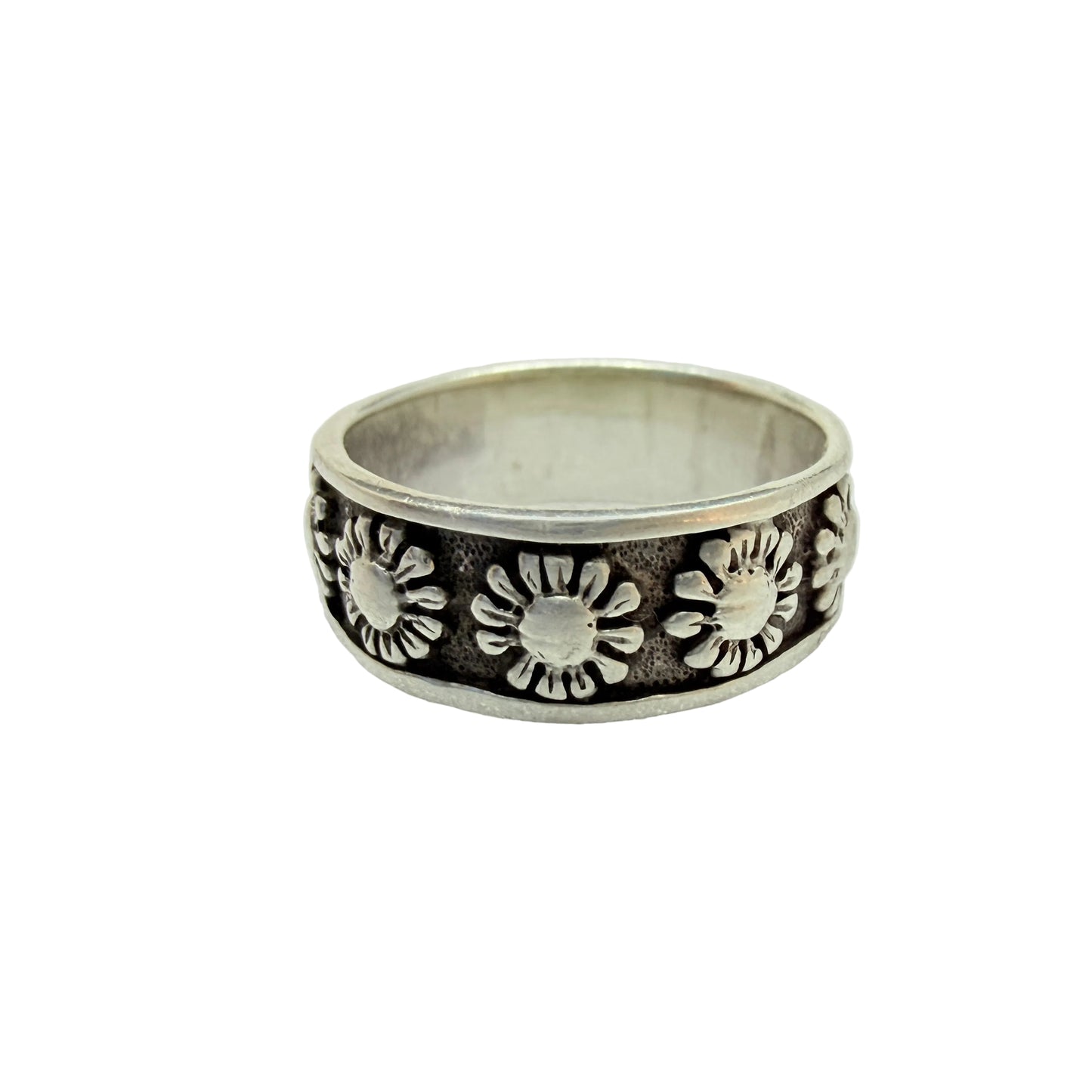Vintage Sterling Silver Flower / Sun Band Ring.