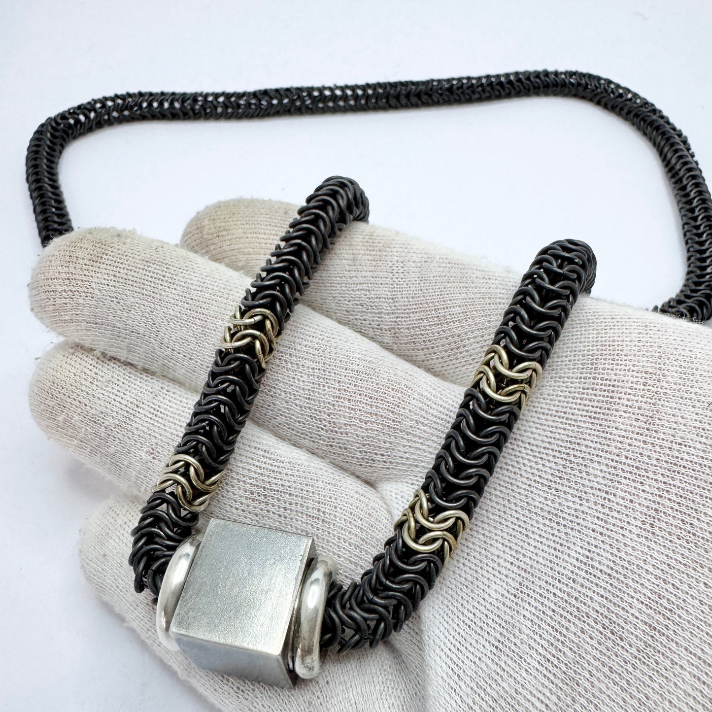 Gunilla Lantz for Nutida Silver, Sweden. Vintage Silver Iron Long Necklace.