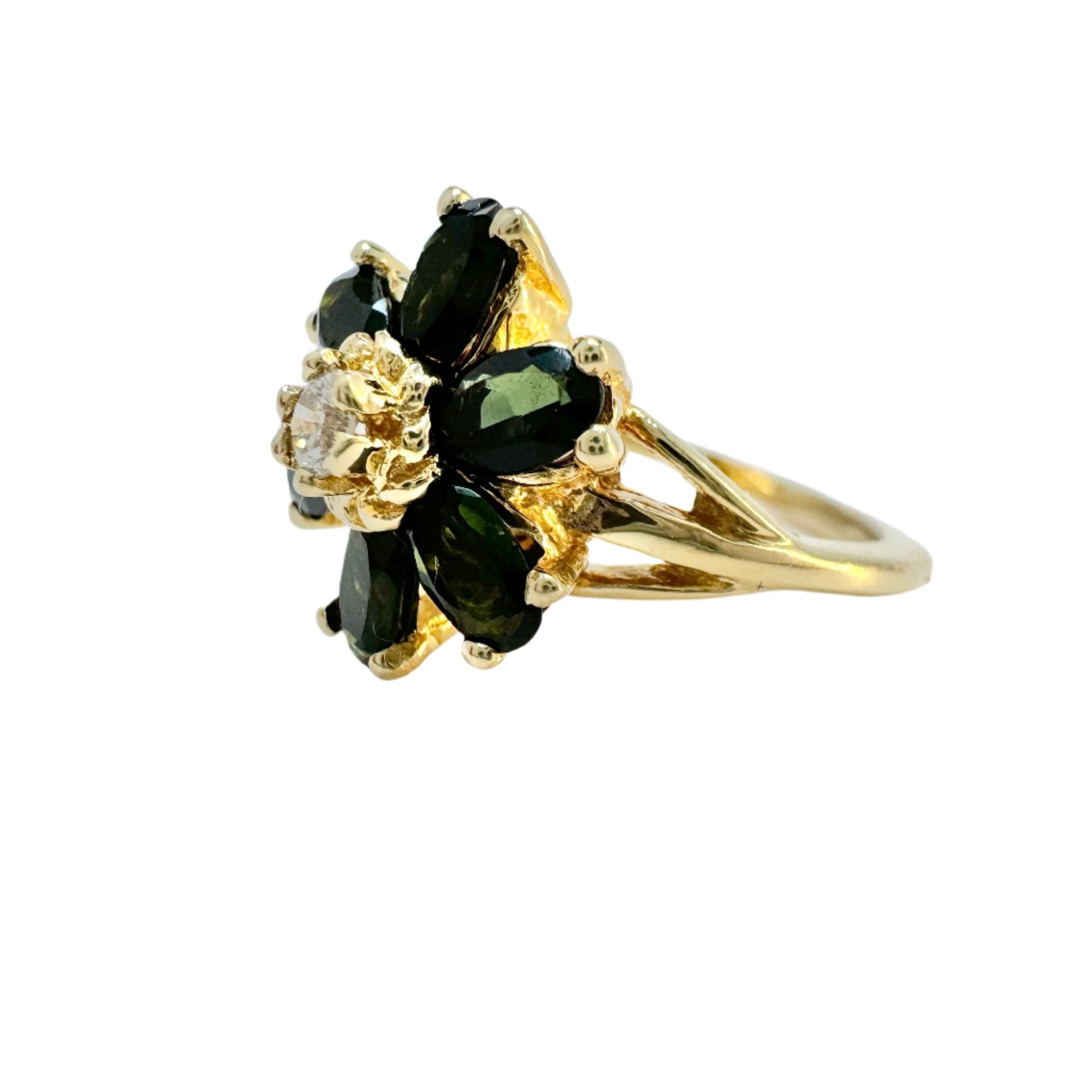 Vintage 14k Gold Diamond Dark Green Tourmaline Ring