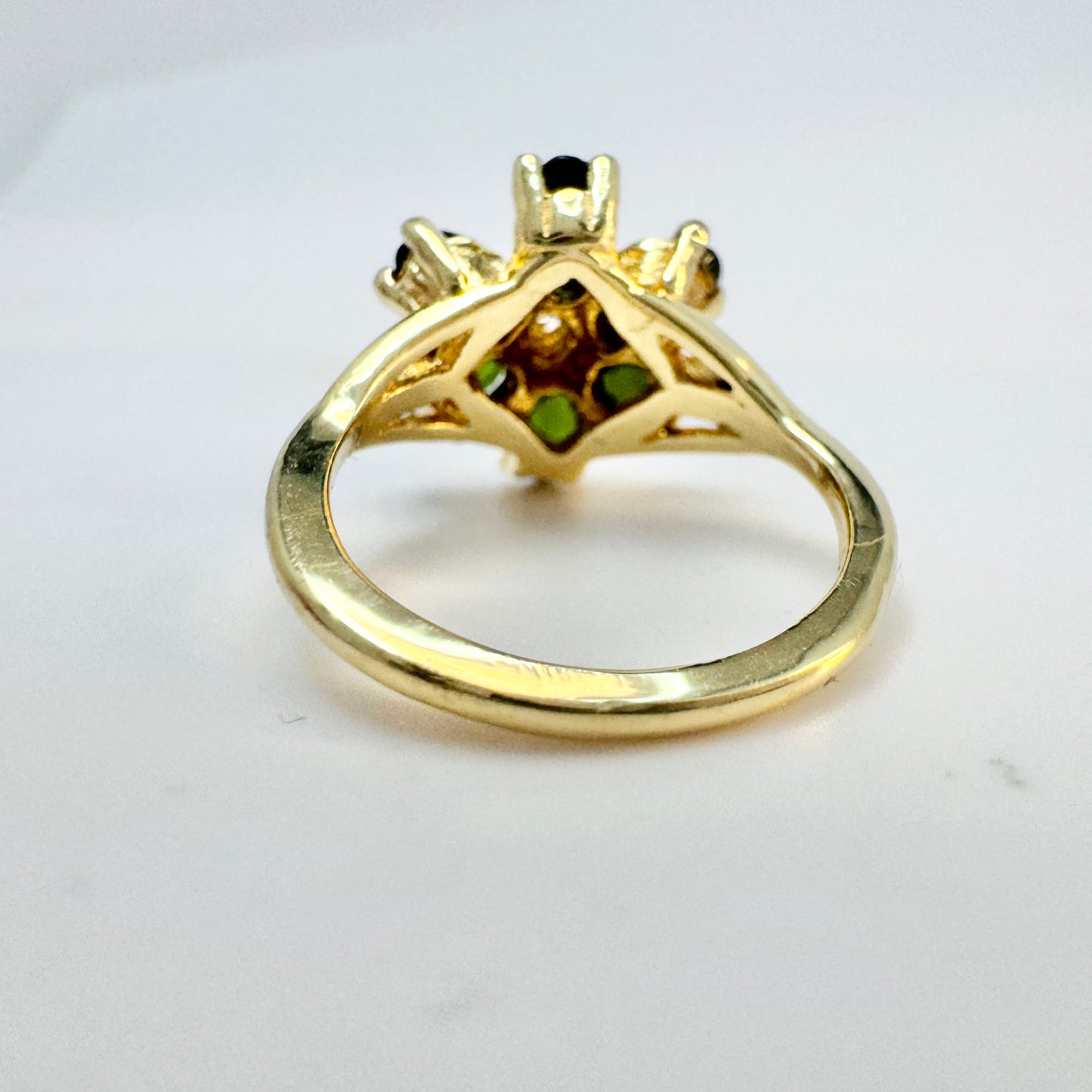 Vintage 14k Gold Diamond Dark Green Tourmaline Ring