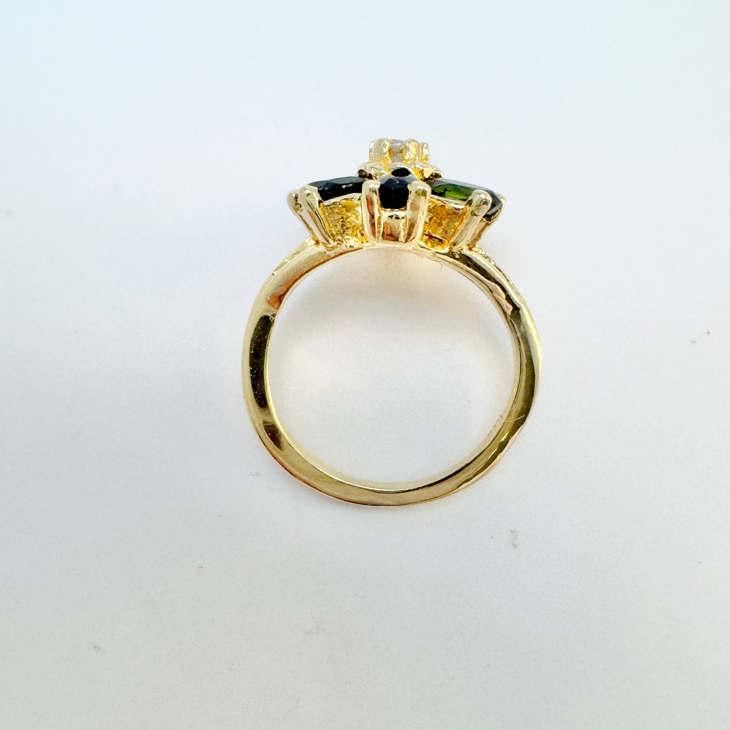 Vintage 14k Gold Diamond Dark Green Tourmaline Ring