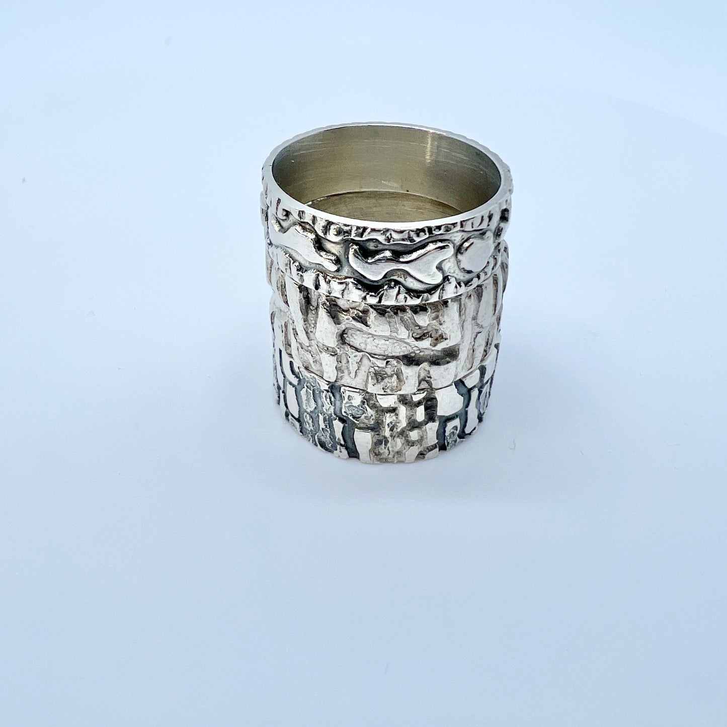 Finland c 1970s Vintage Solid Silver Ring Stack.