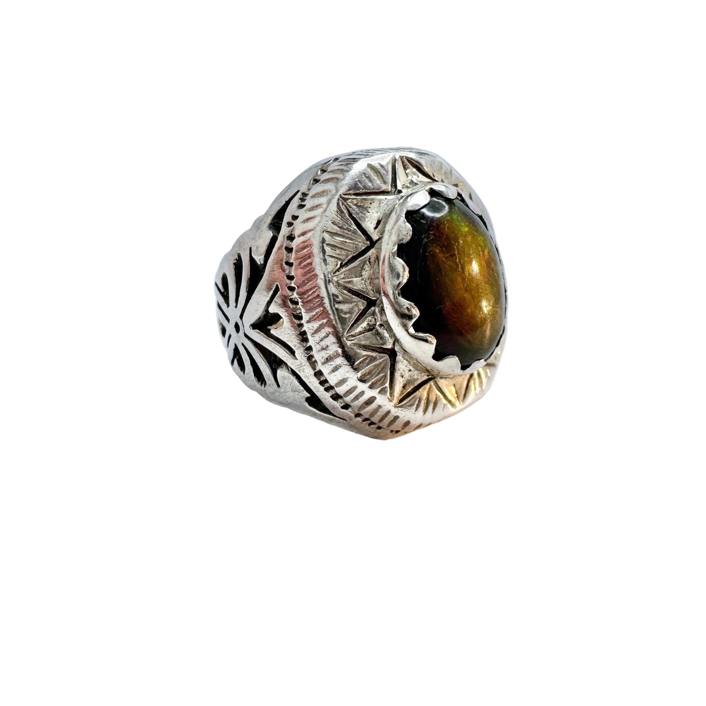 Vintage Middle Eastern Sterling Silver Opal Triplet Ring.