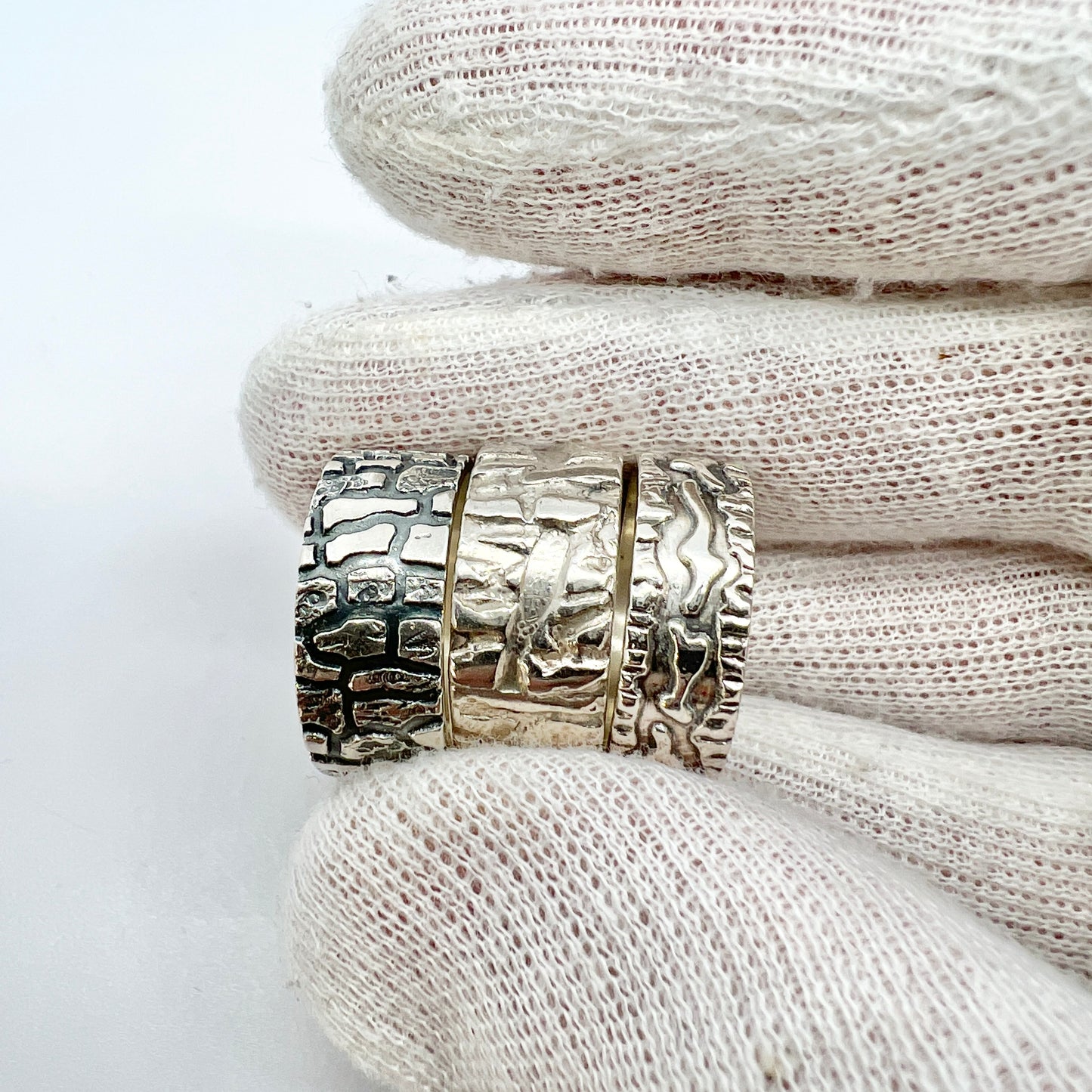 Finland c 1970s Vintage Solid Silver Ring Stack.