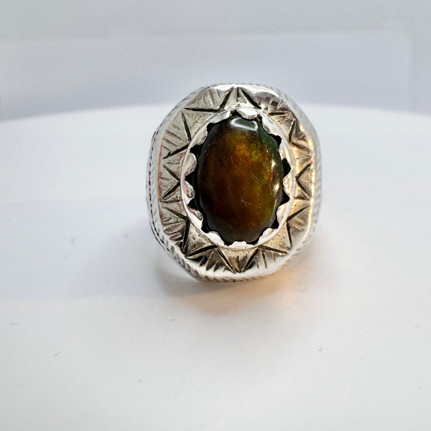 Vintage Middle Eastern Sterling Silver Opal Triplet Ring.