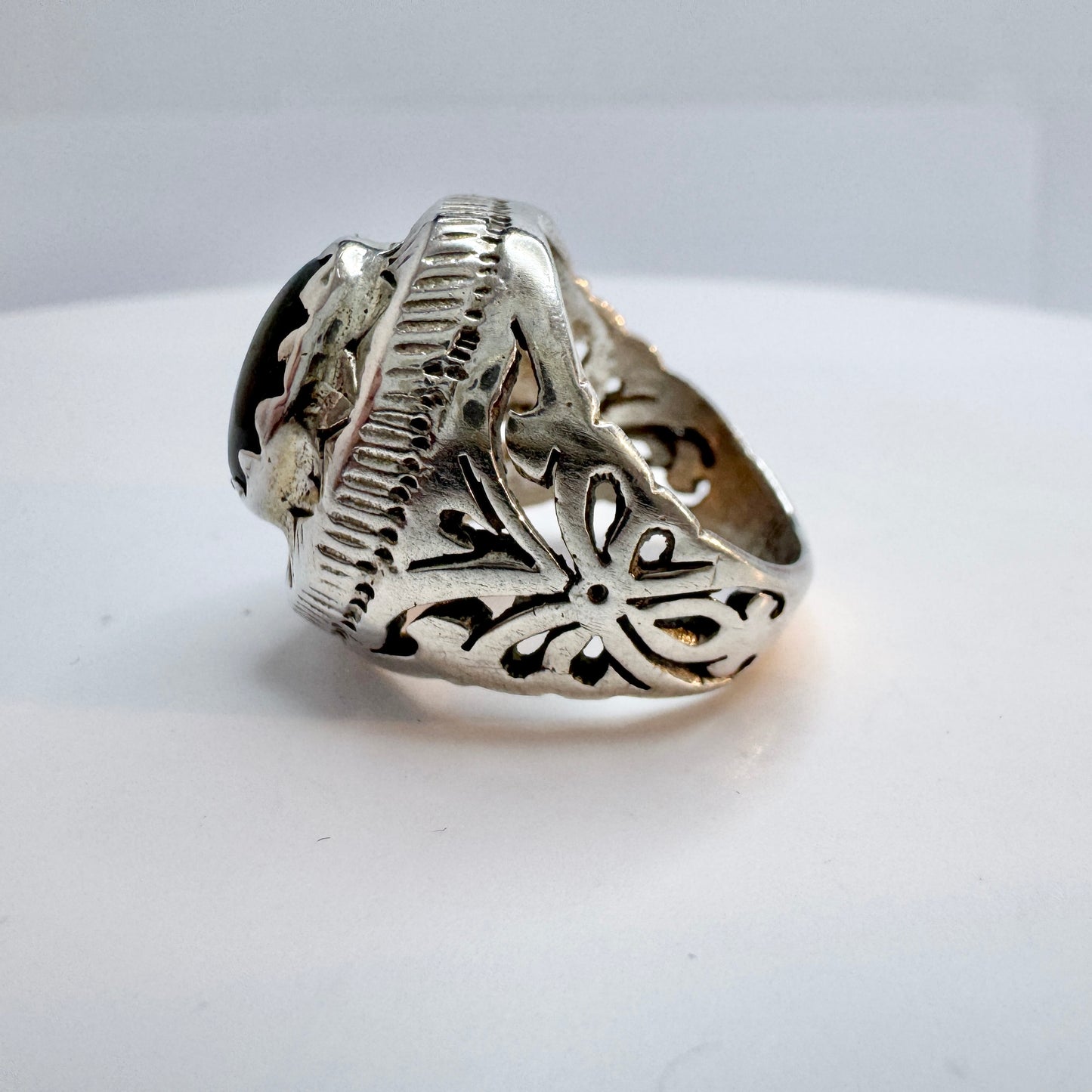 Vintage Middle Eastern Sterling Silver Opal Triplet Ring.