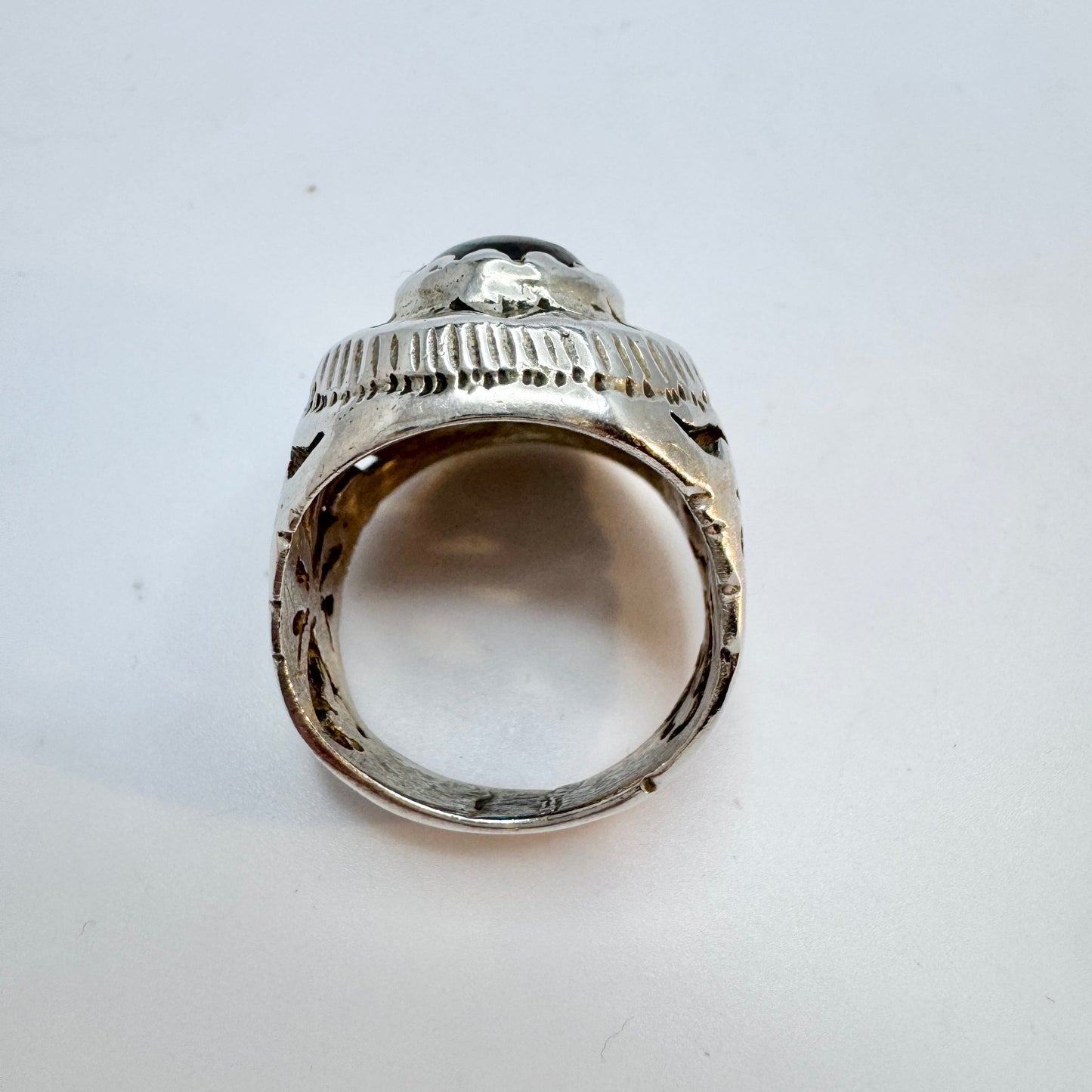 Vintage Middle Eastern Sterling Silver Opal Triplet Ring.