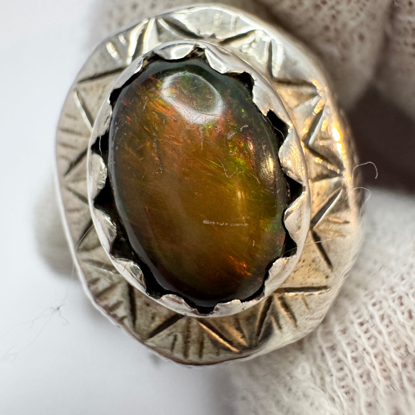 Vintage Middle Eastern Sterling Silver Opal Triplet Ring.