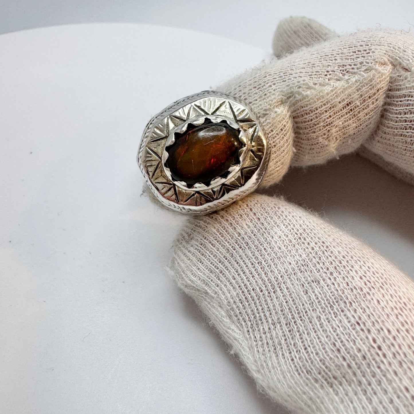 Vintage Middle Eastern Sterling Silver Opal Triplet Ring.