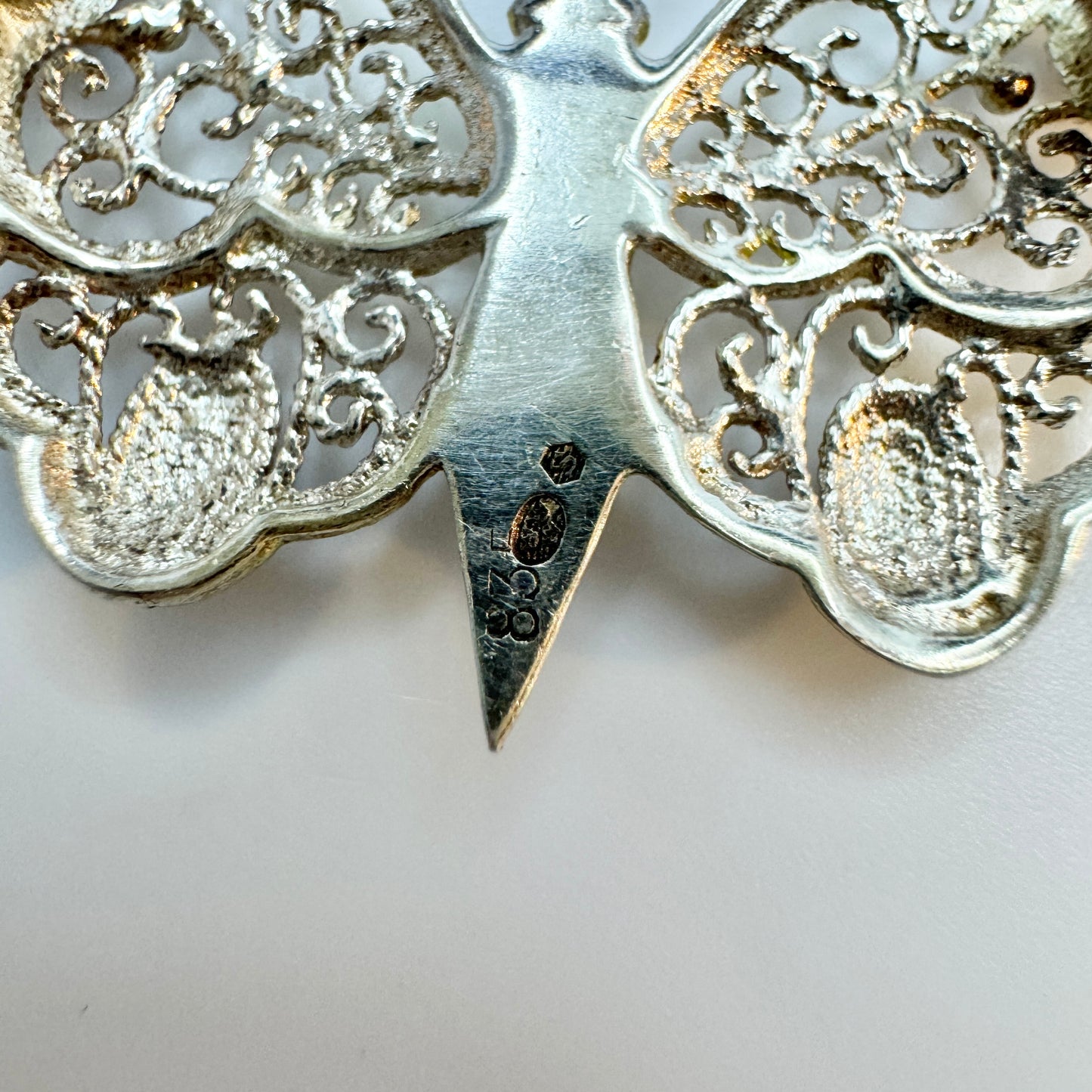 Swedish Import ca 1950s. Solid Silver Filigree Butterfly Brooch.