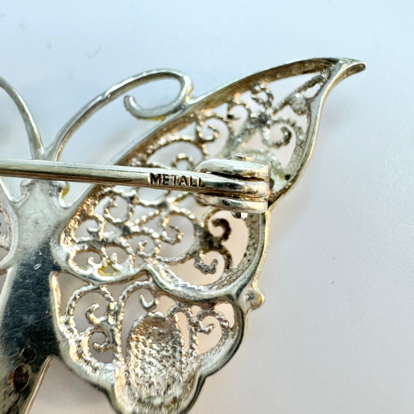 Swedish Import ca 1950s. Solid Silver Filigree Butterfly Brooch.