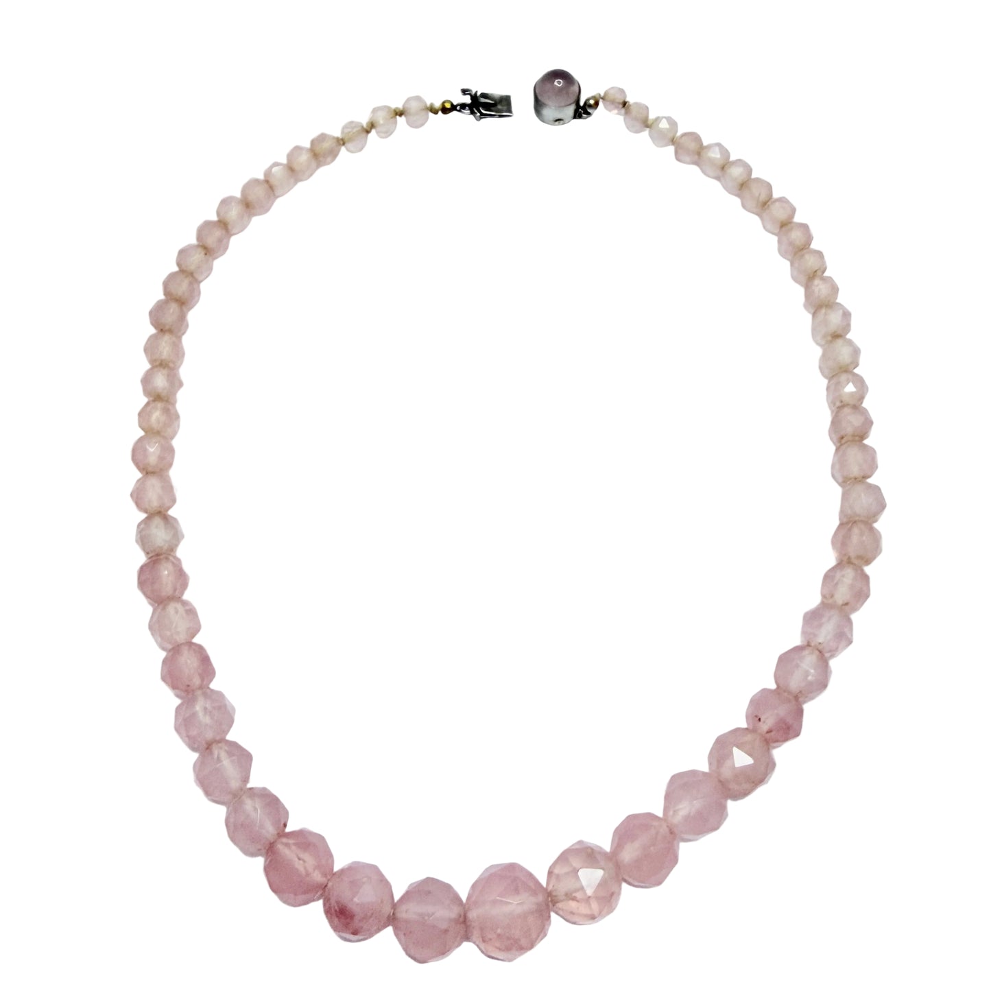 Vintage c 1930s. Solid Silver Rose Quartz Necklace.