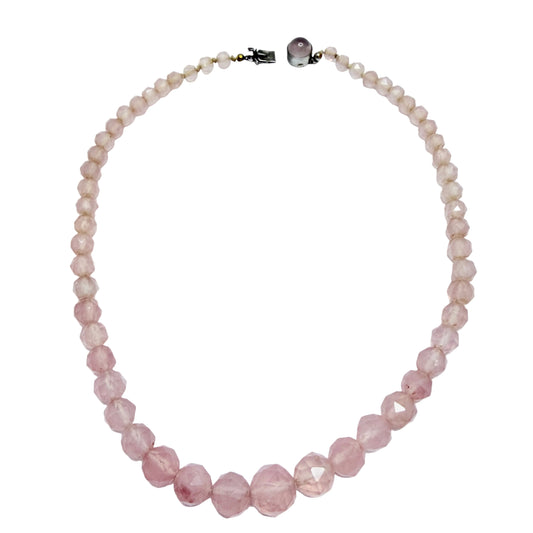 Vintage c 1930s. Solid Silver Rose Quartz Necklace.