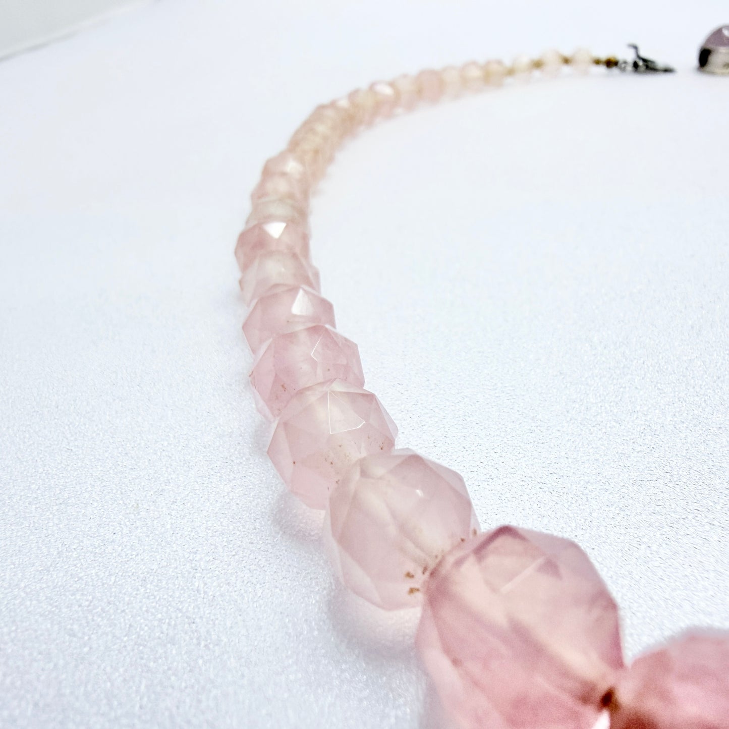 Vintage c 1930s. Solid Silver Rose Quartz Necklace.
