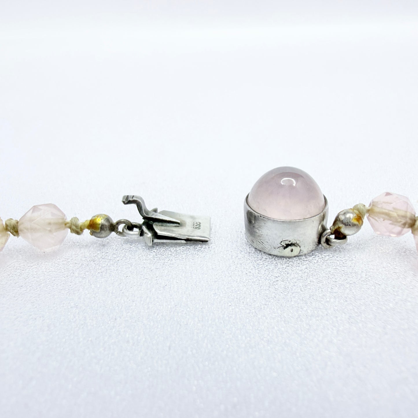 Vintage c 1930s. Solid Silver Rose Quartz Necklace.