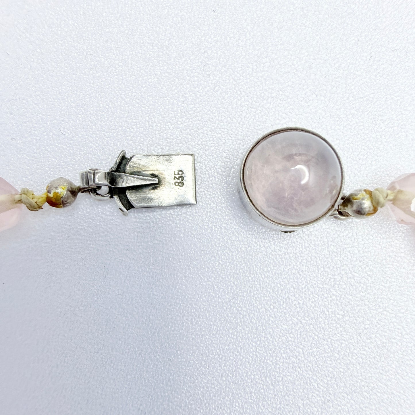 Vintage c 1930s. Solid Silver Rose Quartz Necklace.