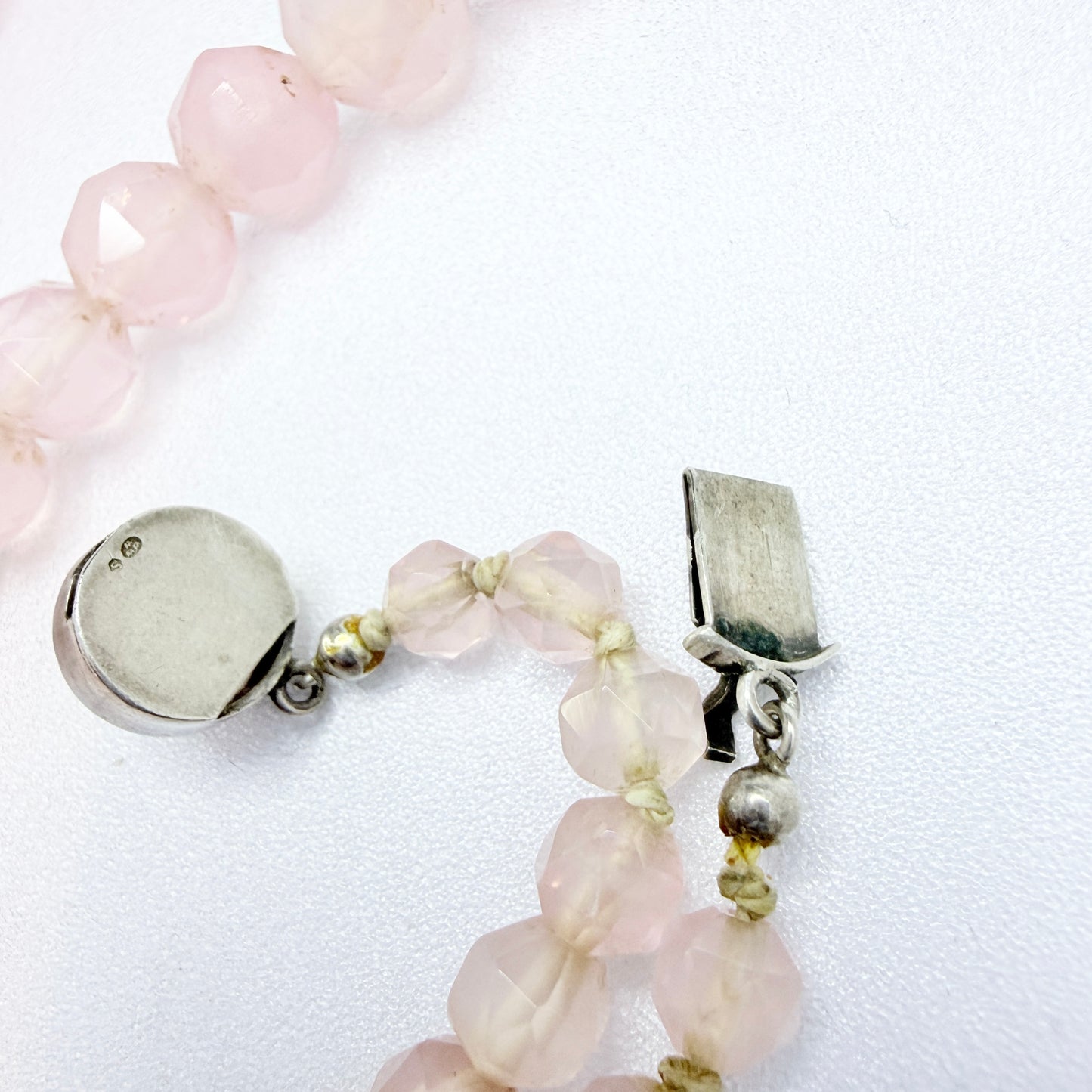 Vintage c 1930s. Solid Silver Rose Quartz Necklace.