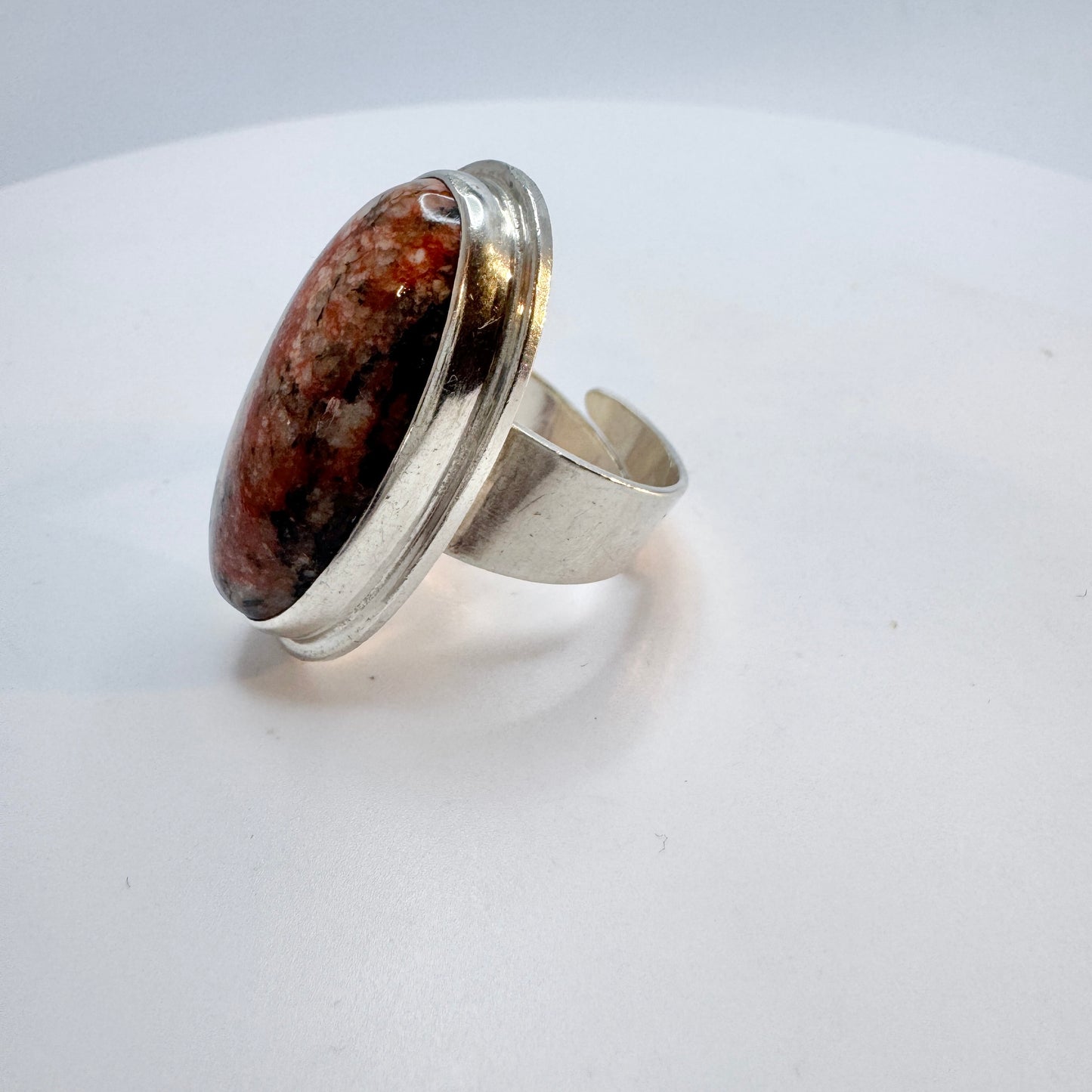 Denmark 1960-70s. Bold Sterling Silver Hardstone Ring.