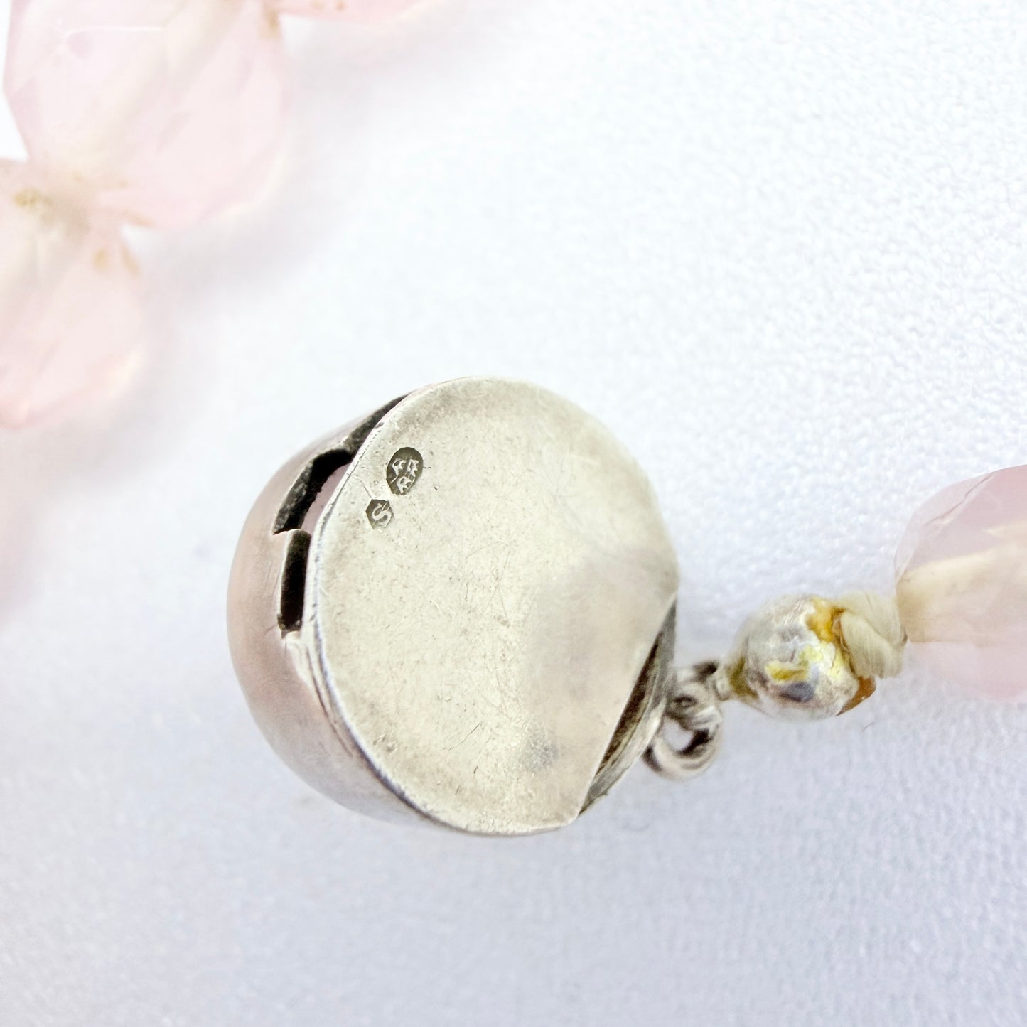Vintage c 1930s. Solid Silver Rose Quartz Necklace.
