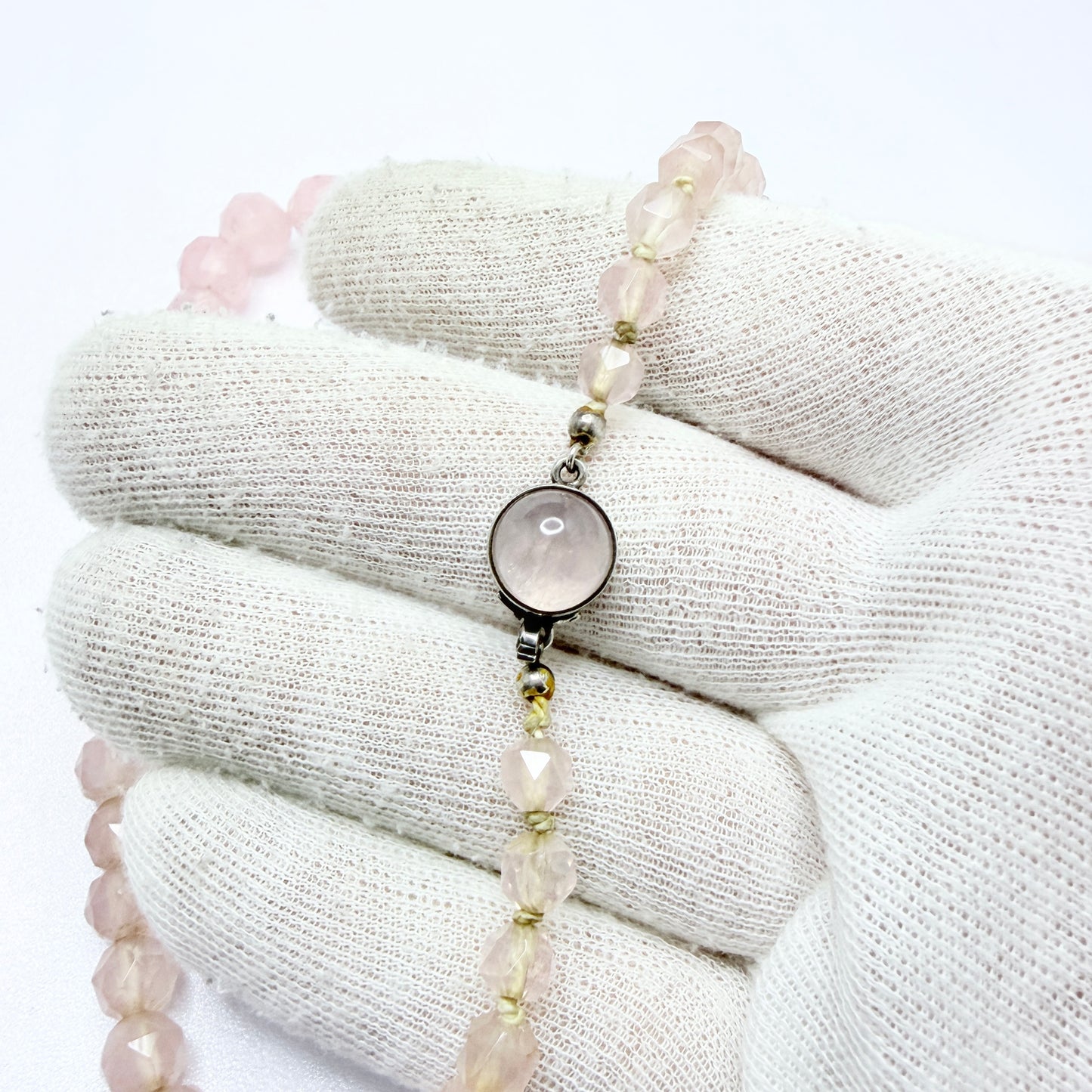 Vintage c 1930s. Solid Silver Rose Quartz Necklace.
