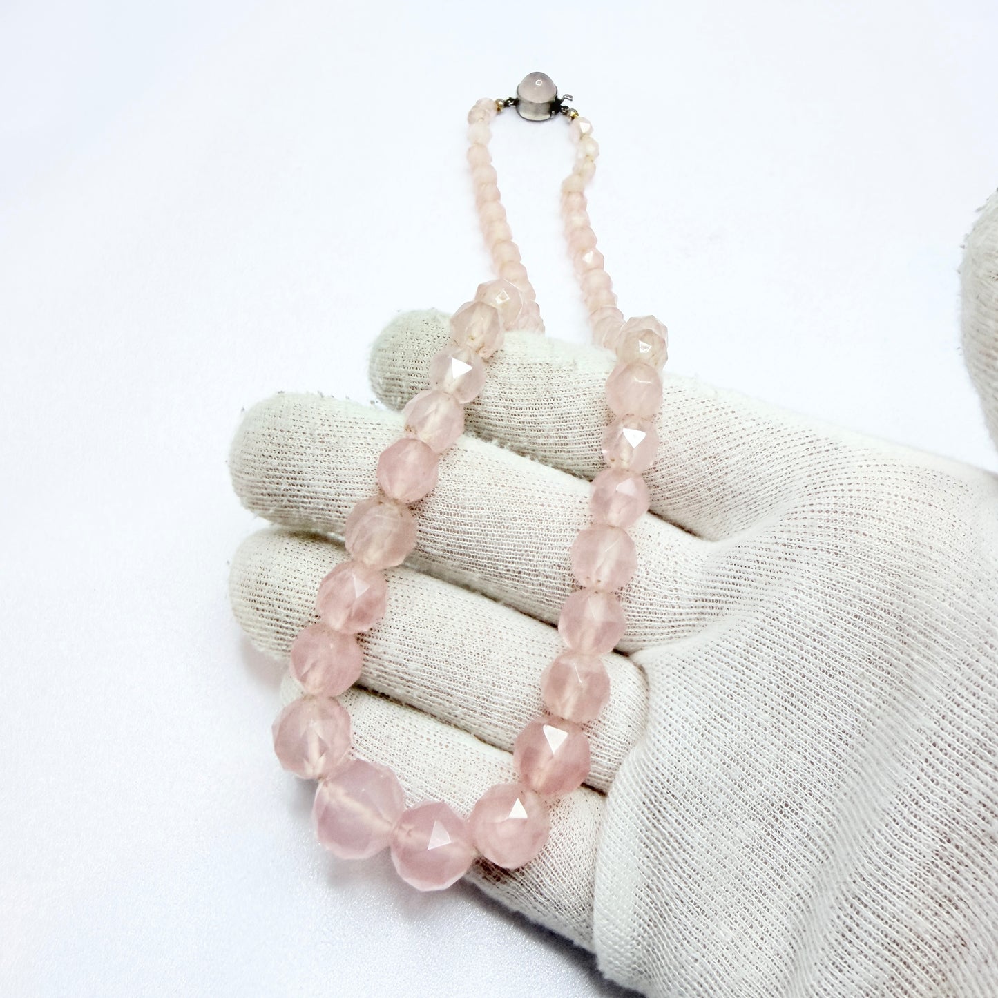 Vintage c 1930s. Solid Silver Rose Quartz Necklace.