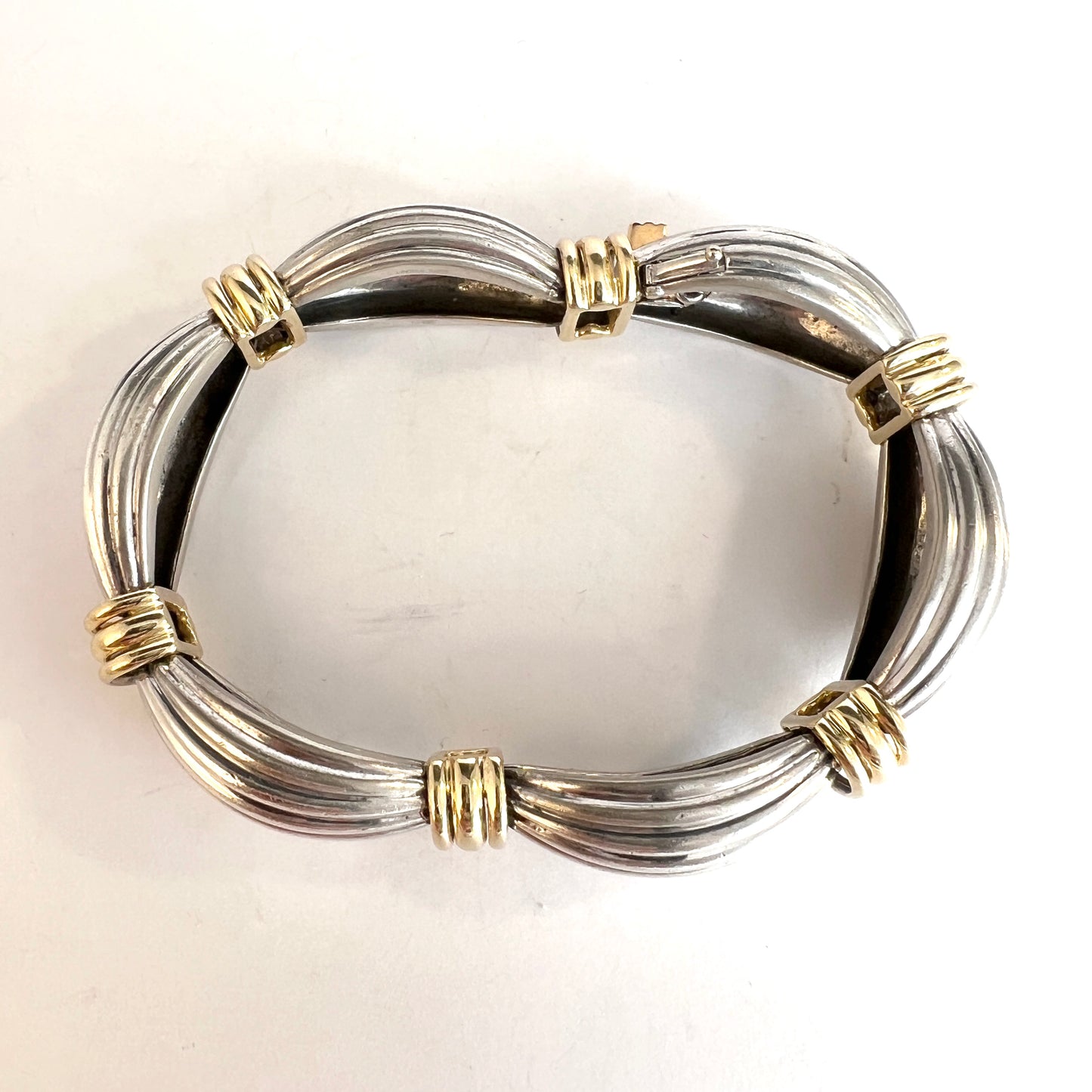 O.J Perrin, Paris France c 1980. Vintage 18k Gold Sterling Silver Bracelet. Original Box.