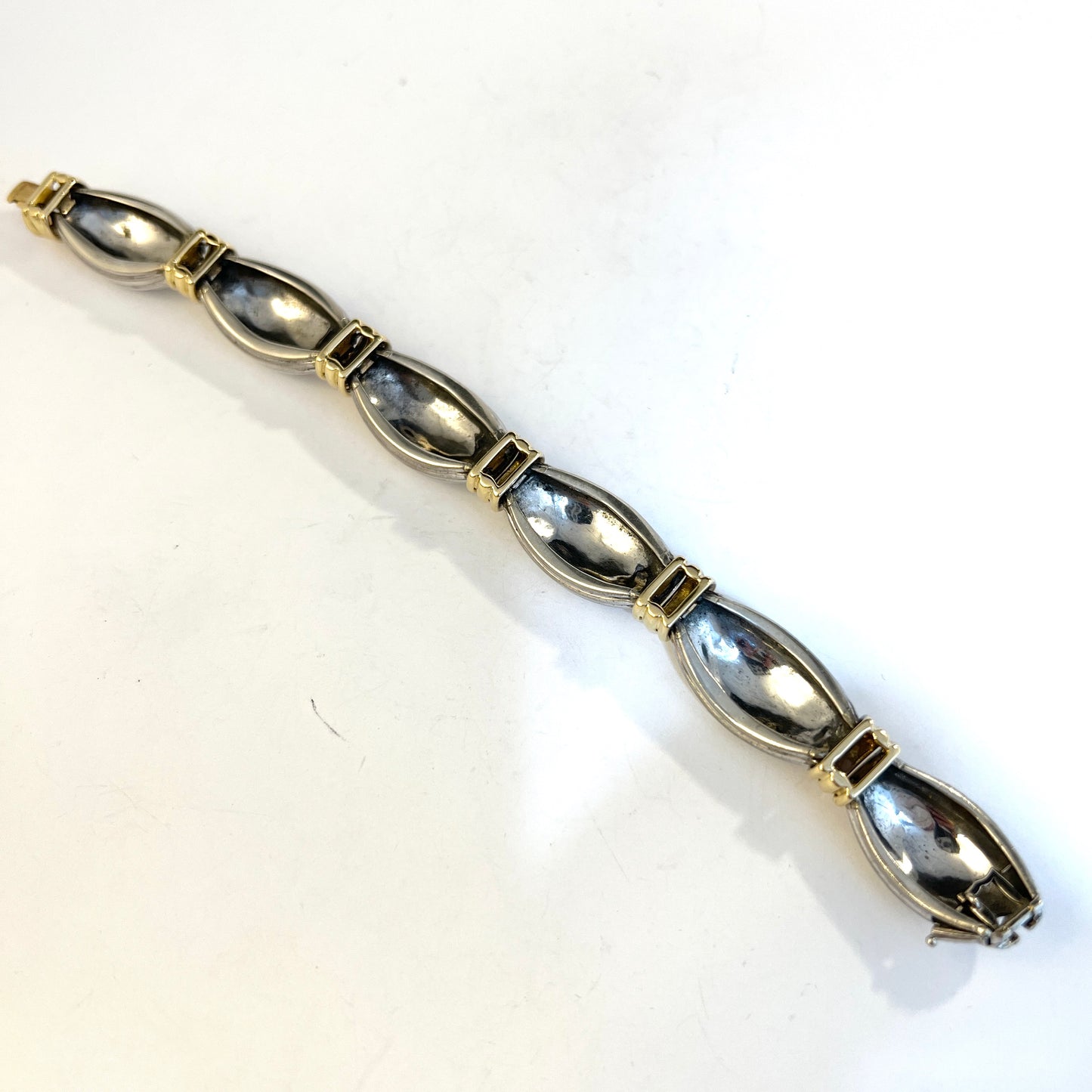 O.J Perrin, Paris France c 1980. Vintage 18k Gold Sterling Silver Bracelet. Original Box.