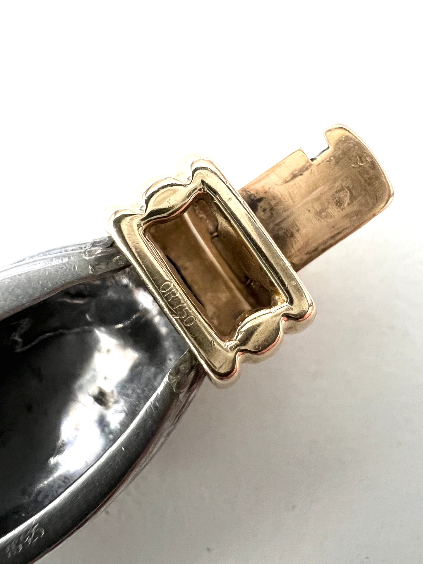 O.J Perrin, Paris France c 1980. Vintage 18k Gold Sterling Silver Bracelet. Original Box.