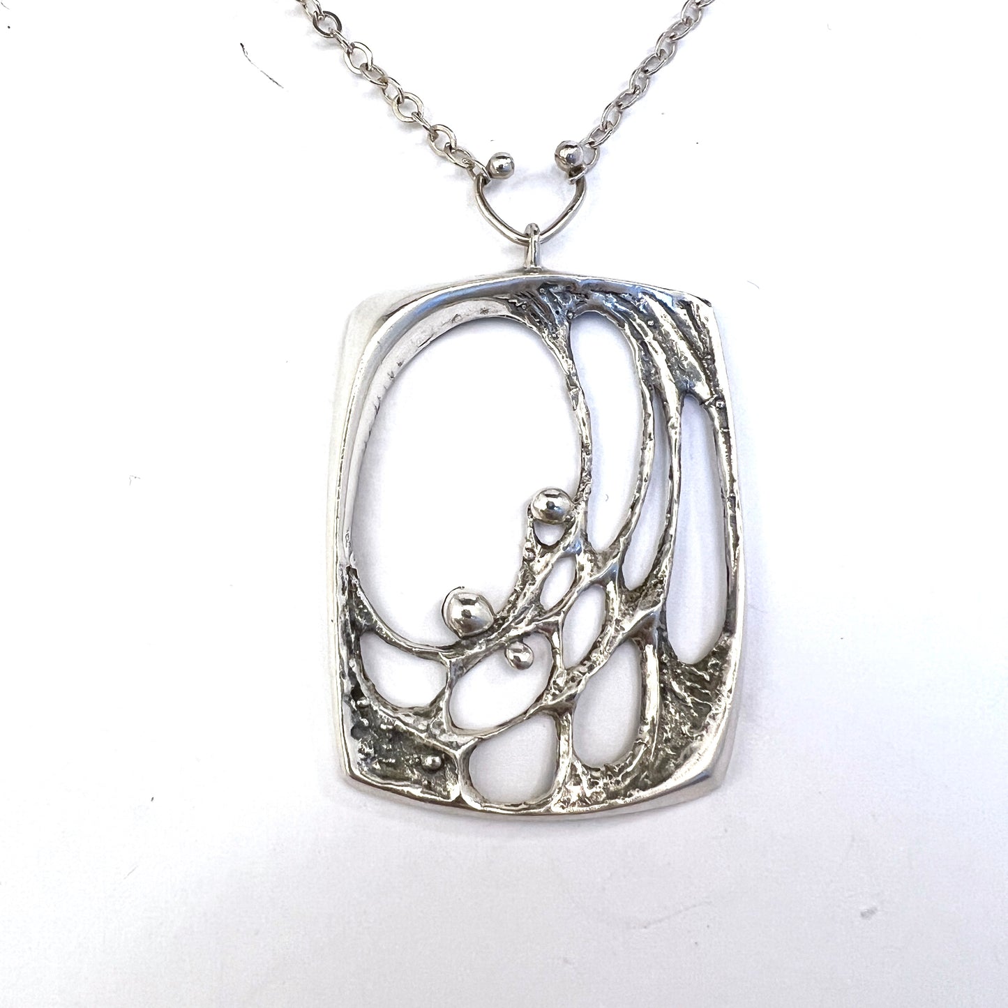 Sten & Laine, Finland 1975. Vintage Solid Silver Pendant Necklace. Design Spider Web.