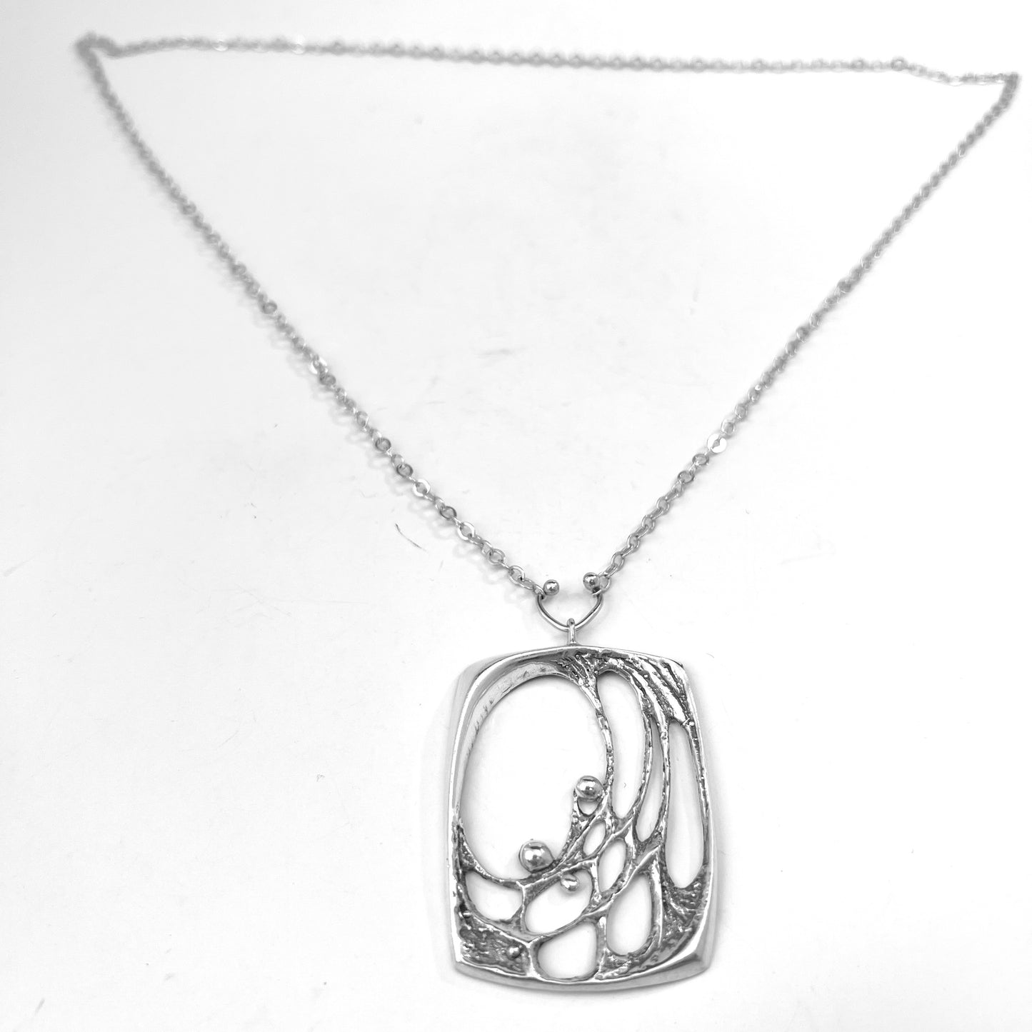 Sten & Laine, Finland 1975. Vintage Solid Silver Pendant Necklace. Design Spider Web.