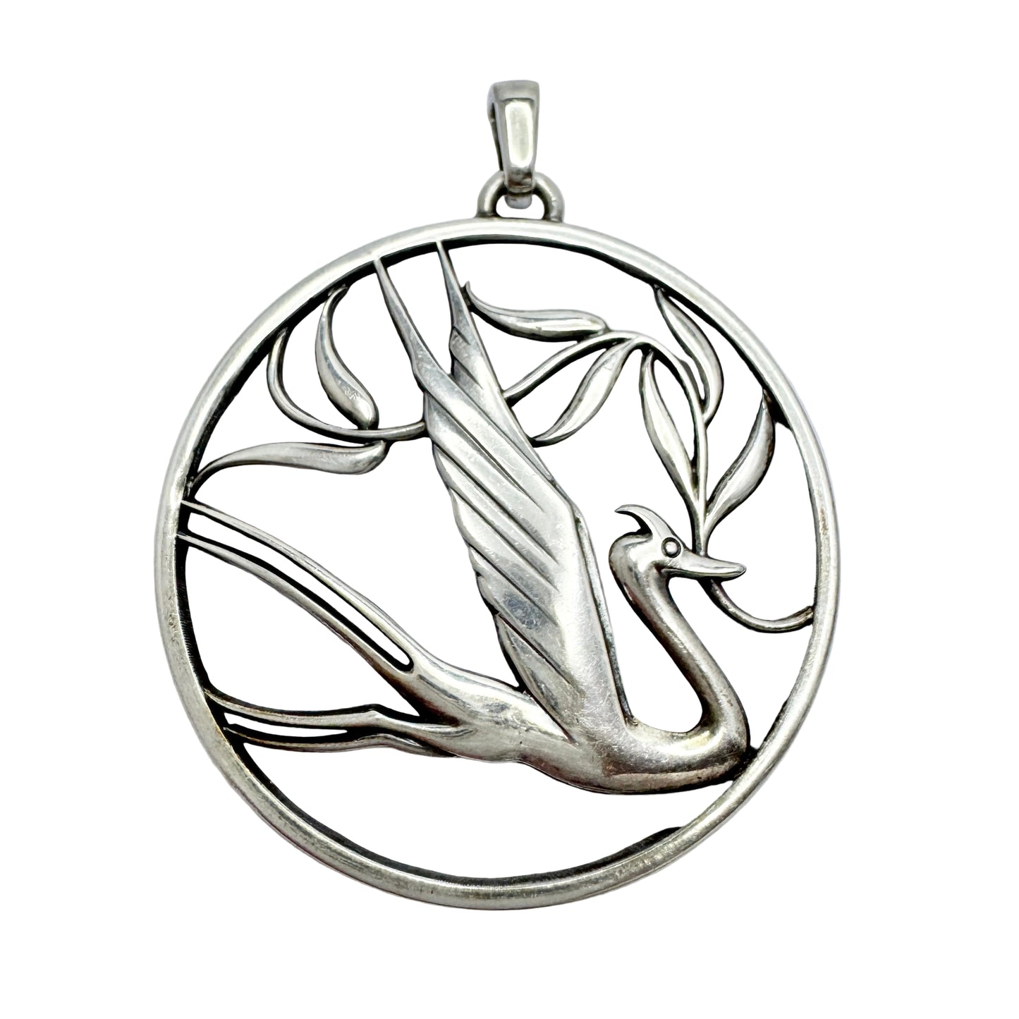 G Dahlgren, Sweden 1947. Large Vintage Sterling Silver Swallow of Peace Pendant