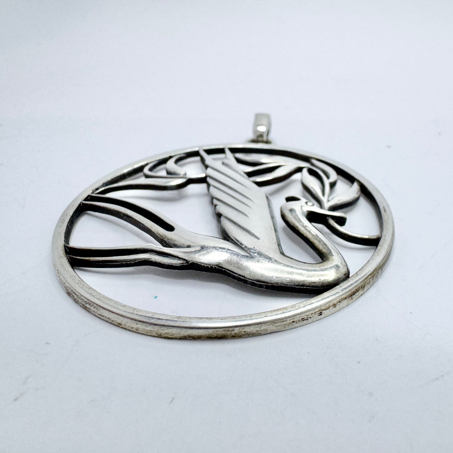 G Dahlgren, Sweden 1947. Large Vintage Sterling Silver Swallow of Peace Pendant