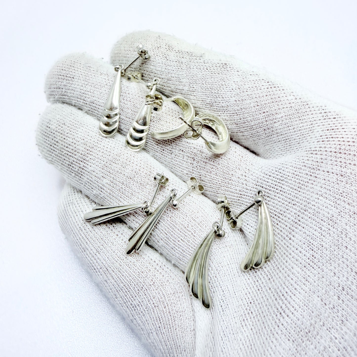 Four Pair of Solid Silver Earrings. Job-lot