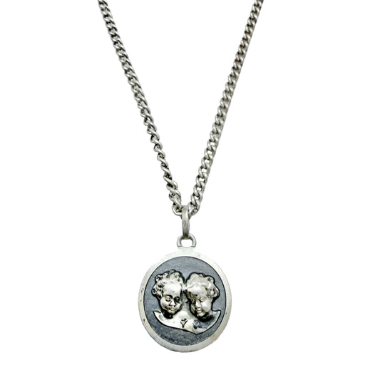 Vintage Solid Silver Zodiac Gemini Pendant Necklace.